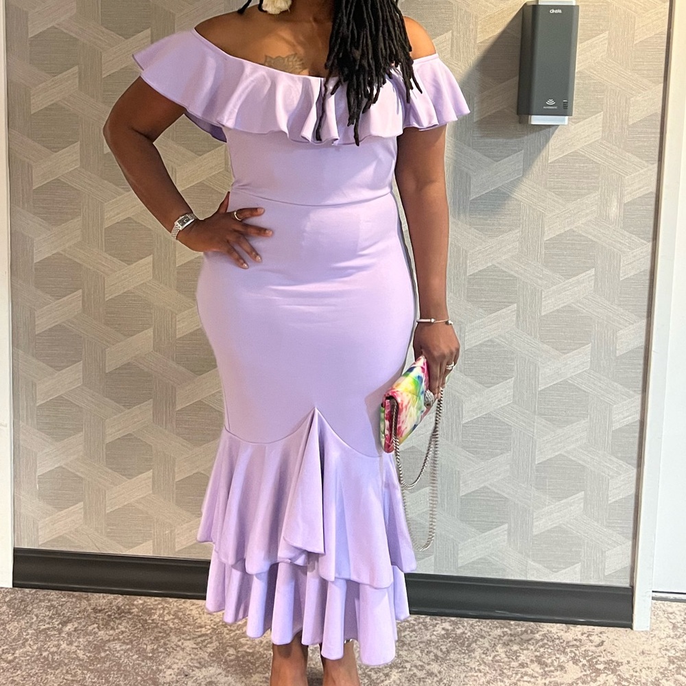 Lavender off the shoulder dress